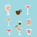 Set of tropical cocktails. Vector illustration in flat style for graphic design, shop ads, banners, invitations, prints, etc