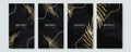 Set of tropical elegant black and gold cover template layout set with foliage background, luxury spa, hotel, card, invitation,