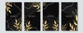 Set of tropical elegant black and gold cover template layout set with foliage background, luxury spa, hotel, card, invitation,