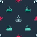 Set Tropical fish, Fisherman and Served on plate on seamless pattern. Vector Royalty Free Stock Photo