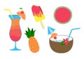 Set of tropical fruits, cocktails and ice cream. Isolated on a white background. Royalty Free Stock Photo