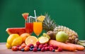 Set of tropical fruits colorful and fresh summer juice glass healthy foods Royalty Free Stock Photo