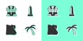 Set Tropical palm tree, Sphinx, Map of Egypt and Obelisk Alexandria icon. Vector Royalty Free Stock Photo