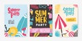 Set of tropical poster or invitation templates for summer beach party announcement. Modern vector illustration in