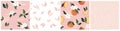 Set of Tropical seamless pattern with oranges flower leaf dots on pink background. Simple trendy fruit repeated background.