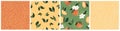 Set of Tropical seamless pattern with oranges flower palm leaf polka dot shapes. Trendy fruit repeated background. Vector