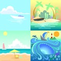 Set tropical seascape with boats beach. Royalty Free Stock Photo