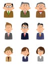 Set of troubled faces of people working in the office, various ages, genders