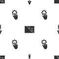 Set Trowel, Bricks and Settings in the hand on seamless pattern. Vector