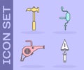 Set Trowel, Claw hammer, Leaf garden blower and Hand drill icon. Vector Royalty Free Stock Photo