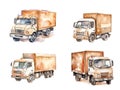 Set of truck stickers. Cars in watercolor style Royalty Free Stock Photo