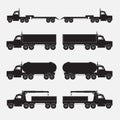 Set of truck trailer black icons.