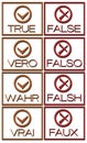 Set of True or false icons in different languages