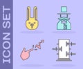 Set Trunk for magic tricks, Rabbit with ears, Spell and Magician icon. Vector