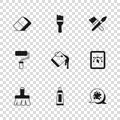 Set Tube with paint palette, Computer design program, Paint spray, bucket, brush, Eraser or rubber, and roller icon