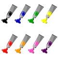 A set of tubes of paint in different colors. Black, blue, Yellow, Green, Red, Orange, Pink, Purple Royalty Free Stock Photo