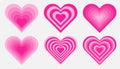 Set of tunnel pink heart. Optical hypnotic elements in trendy 70s, 80s style. Abstract retro shape Royalty Free Stock Photo