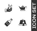 Set Turkish hat, Wudhu, Bottle of water and Oil lamp icon. Vector