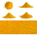 Set of turmeric powder heap isolated on white Royalty Free Stock Photo