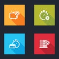 Set Tv setting, Time management, Fast payments and Server icon. Vector