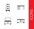 Set TV table stand, Chest of drawers, and Office desk icon. Vector Royalty Free Stock Photo