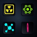 Set Tweezers, Radioactive, Molecule and Chemical formula. Black square button. Vector Royalty Free Stock Photo