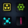 Set Tweezers, Radioactive, Molecule and Chemical formula. Black square button. Vector