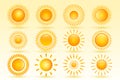 Set of tweleve shiny sun in different shapes