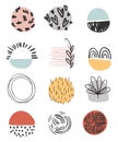 Cheerful icon with circles, doodles, geometric shapes, Boho rainbow. Hand drawn vector graphics.