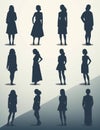 Set of twelve black silhouettes - girl, woman. The power of women. Generated by AI Royalty Free Stock Photo