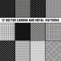 Set of twelve carbon and metal seamless pattern