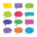 Set of twelve colorful vector illustration speech and thought bubbles with distressed texture Royalty Free Stock Photo