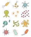 Set of twelve colorful viruses and bacteria Royalty Free Stock Photo