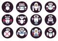 Set of twelve cute flat robots icons