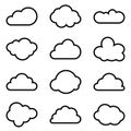 Set of twelve different vector shapes of clouds