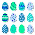 Set of twelve easter eggs isolated on white