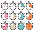 Set Of Twelve Graphic Stopwatches Icons Retro Colors