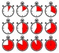 Set Of Twelve Graphic Stopwatches Red Different Times