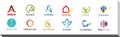 Set of Twelve Icons and Logo Designs - Multiple Colors and Elements Royalty Free Stock Photo