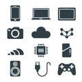A set of twelve icons representing various technology devices and concepts Royalty Free Stock Photo