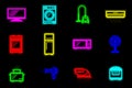 Set of 12 icons, symbols and images of household appliances in retro neon style. Vector horizontal orientation Royalty Free Stock Photo