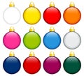 Twelve Monochrome Colorful Christmas Baubles With Gold