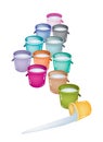 Set of Twelve Multicolored Buckets on White
