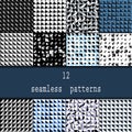 Set of twelve seamless patterns. Seamless stylish modern geometric backgrounds with repetition of triangles with rounded co