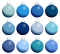 Twelve Shiny Monochrome Christmas Baubles Blue With Silver