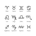 Set of twelve simple zodiac signs, handrawn vector elements. Astrology icons.