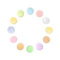 Set of twelve vector realistic pills located around isolated on transparent background. Medicines, tablets, capsules