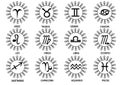 Collection of decorative symbols of all monthly signs for the horoscope.