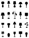 Set of twenty black silhouette graceful lamps.