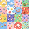 Set of twenty different cute seamless patterns Royalty Free Stock Photo